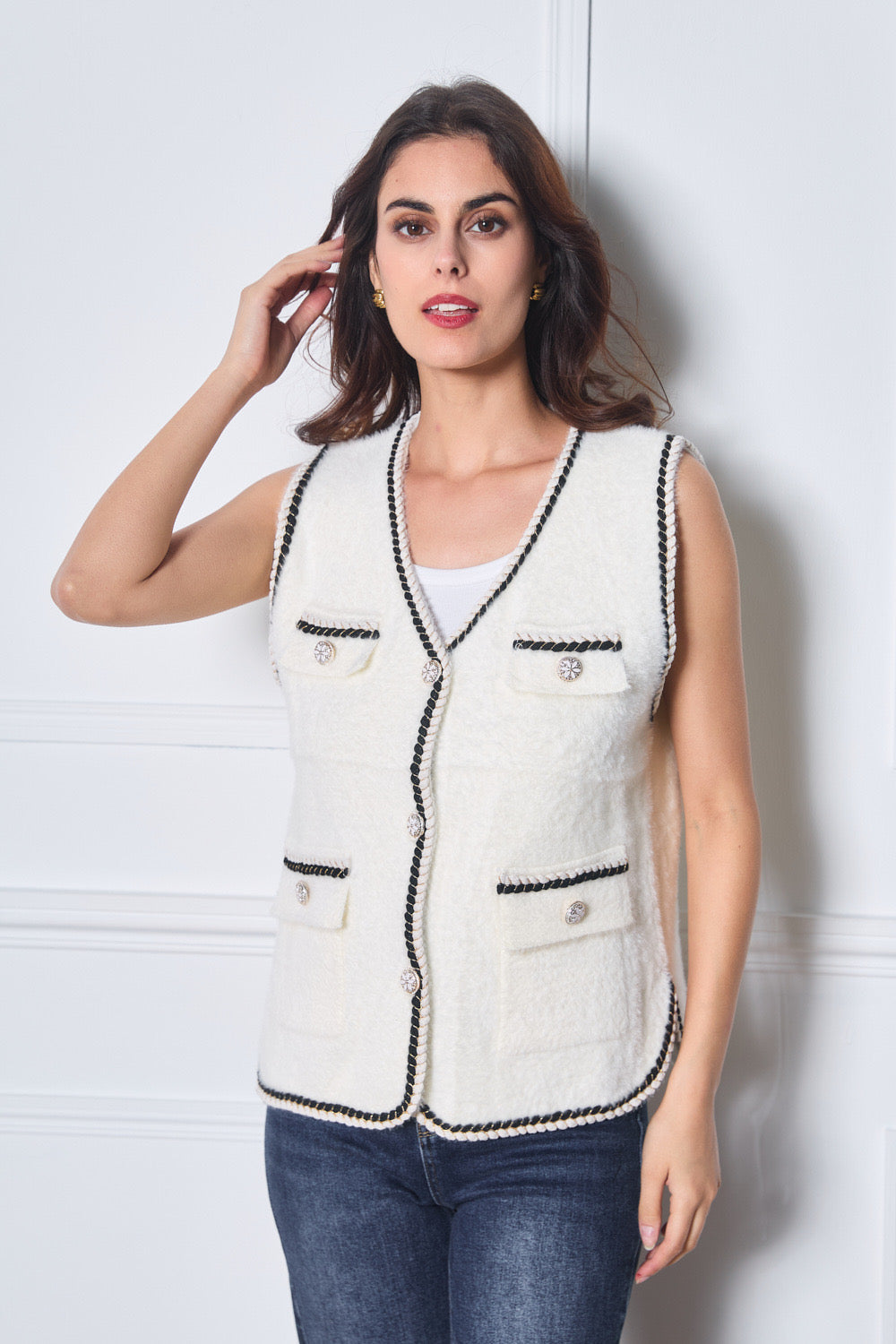 Gilet sans manches avec poches et boutons fantaisies - 577