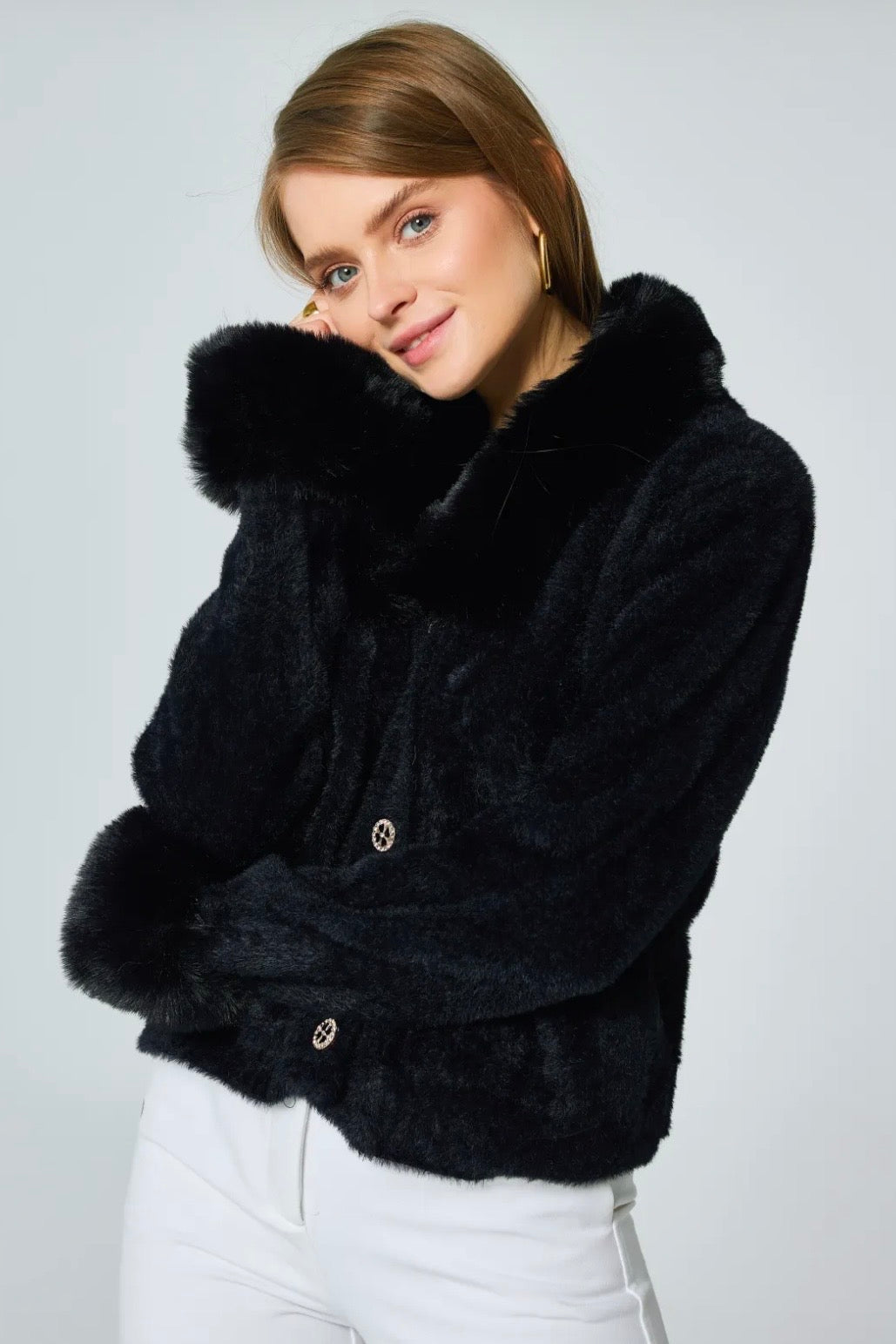 Cardigan doux avec col et poignets fourrures - 588