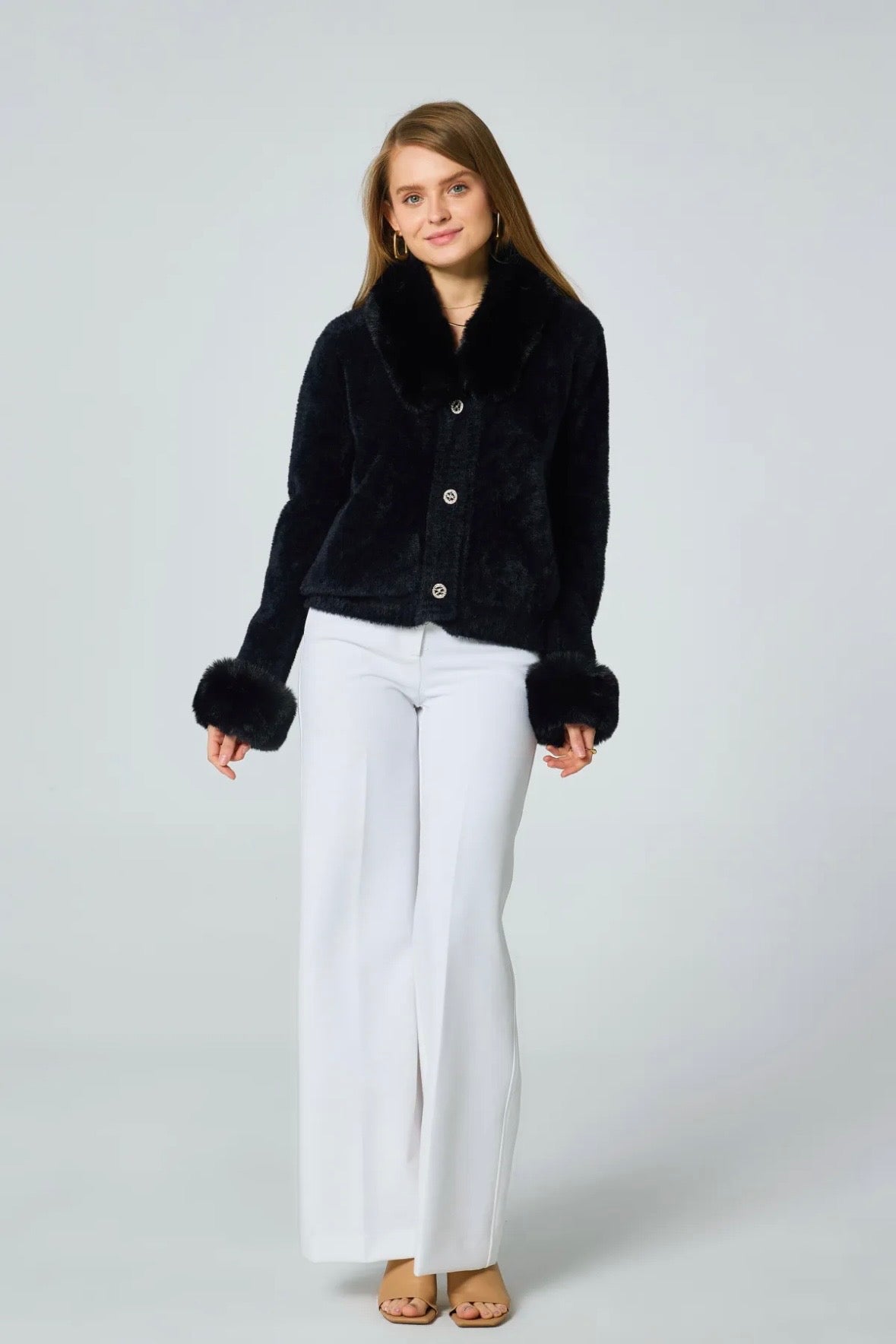 Cardigan doux avec col et poignets fourrures - 588