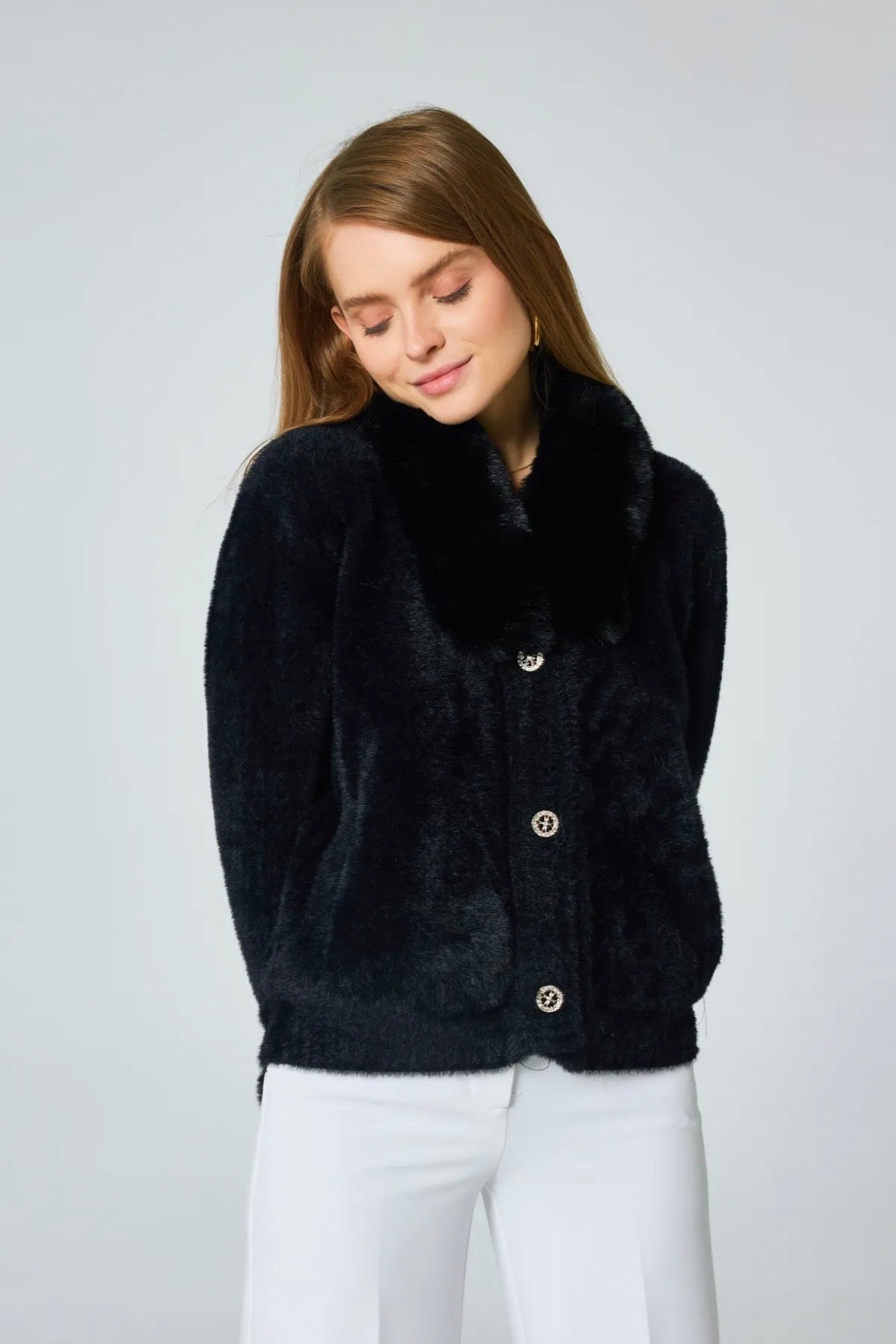 Cardigan doux avec col et poignets fourrures - 588