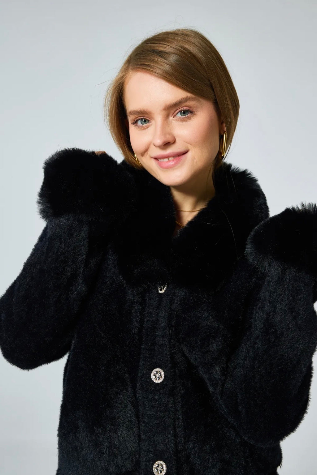 Cardigan doux avec col et poignets fourrures - 588
