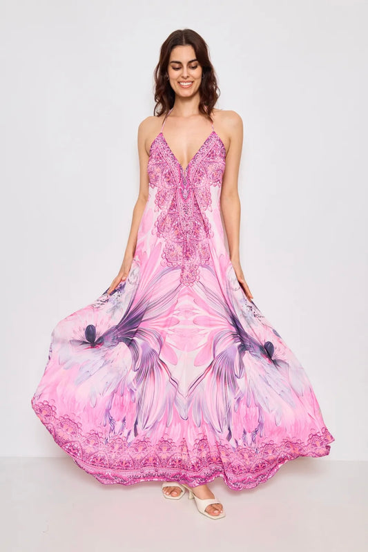 Robe longue dos nue avec strass - 5528