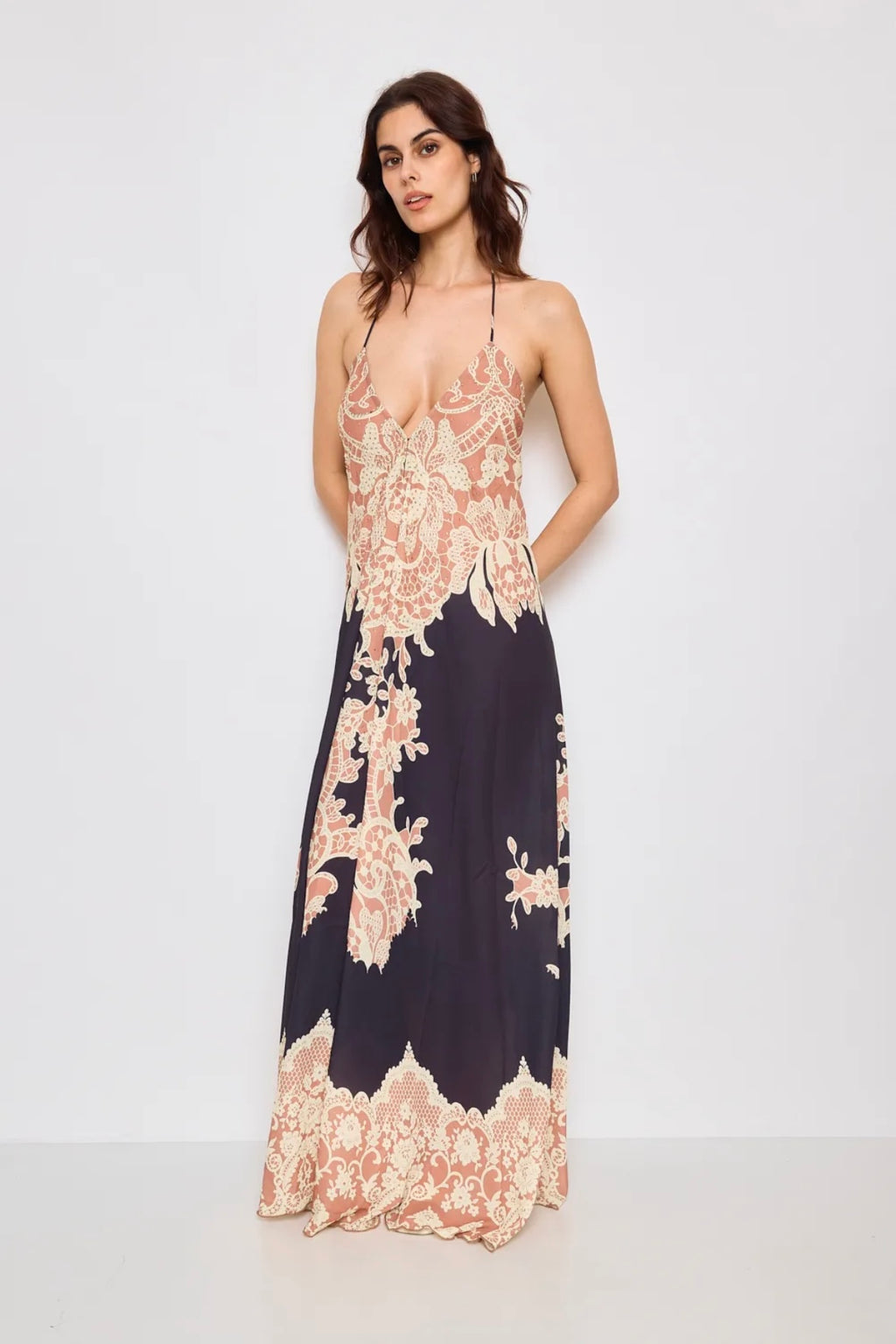 Robe longue dos nue avec strass - F5527