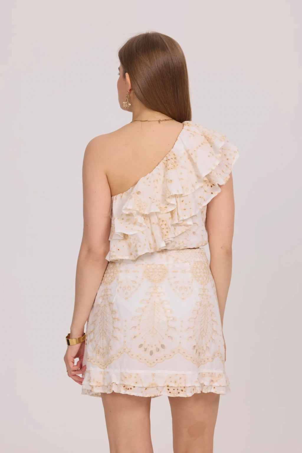 Asymmetrical Ruffled Embroidered Top - 3037