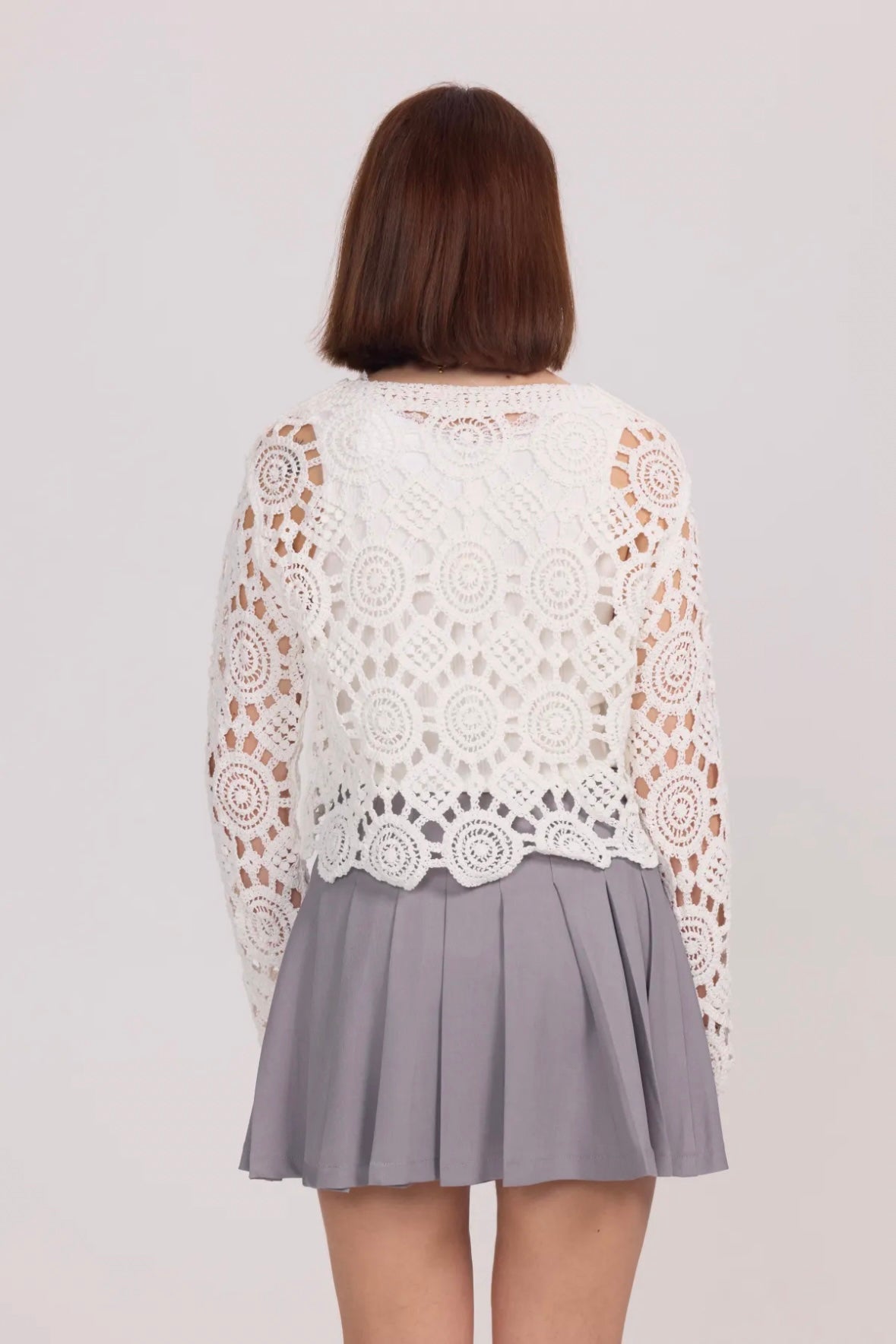 Long Sleeve Crochet Sweater - 2507-CROCHET