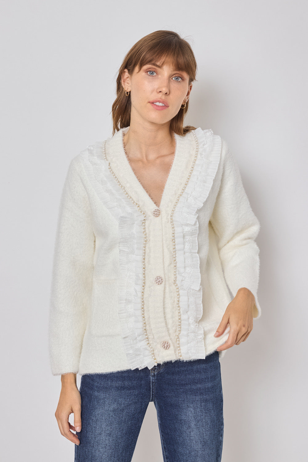 Cardigan doux avec finitions dentelle - 535