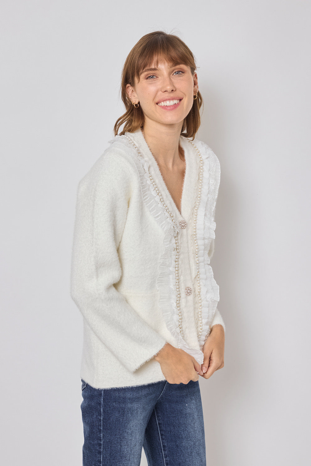 Cardigan doux avec finitions dentelle - 535