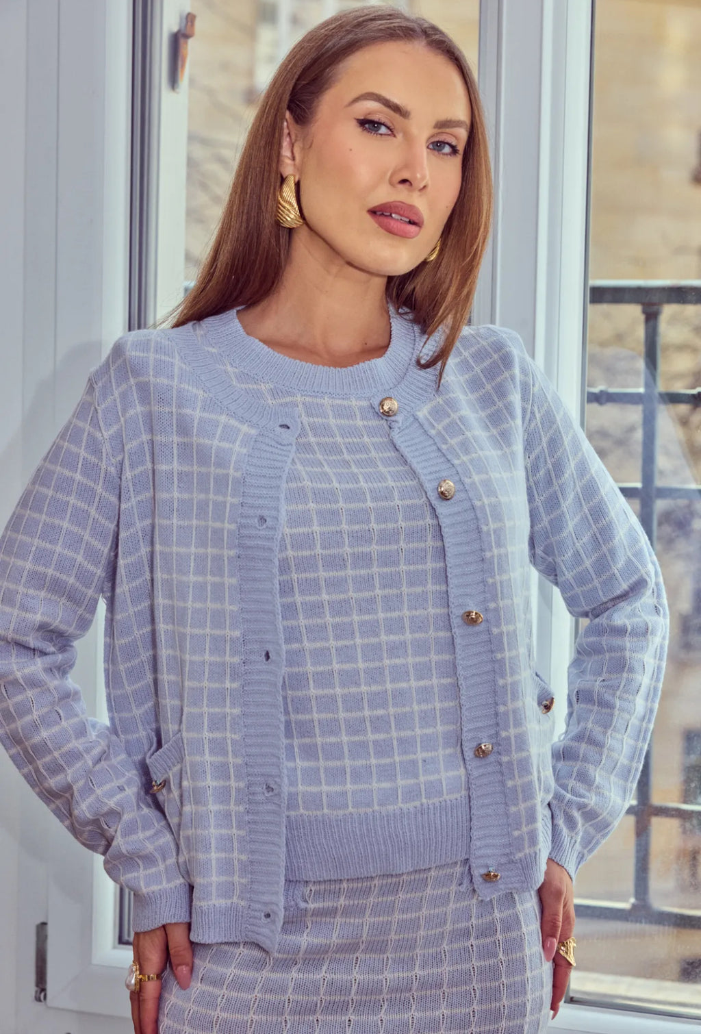 Cardigan en maille à carreaux - 2364