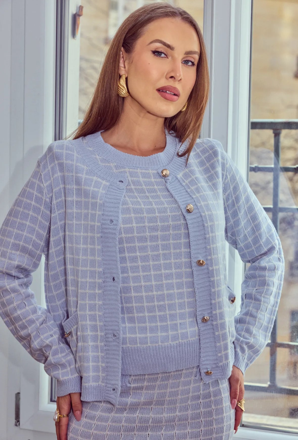 Cardigan en maille à carreaux - 2364