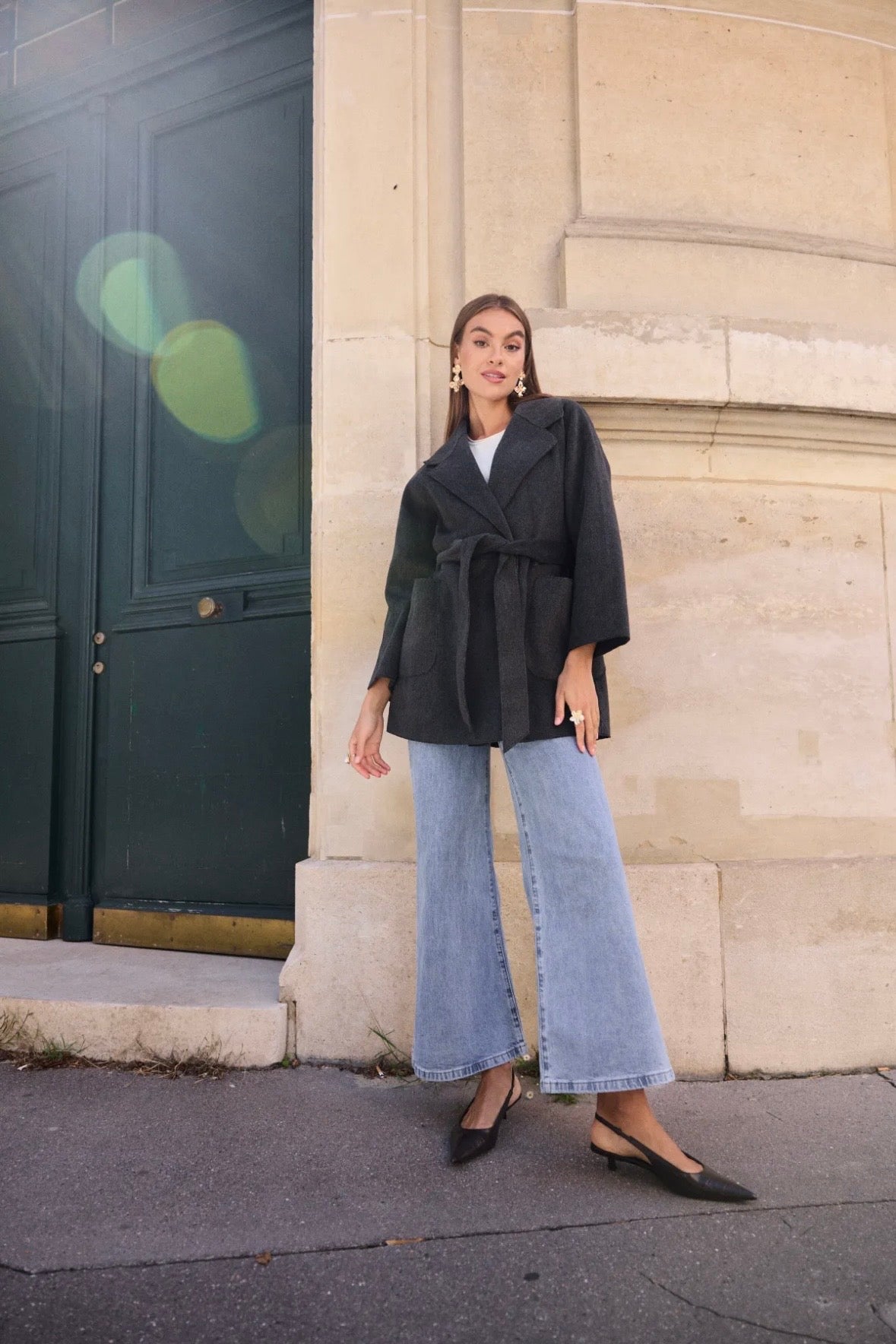 Manteau croisé ceinturé avec col à revers large - 583
