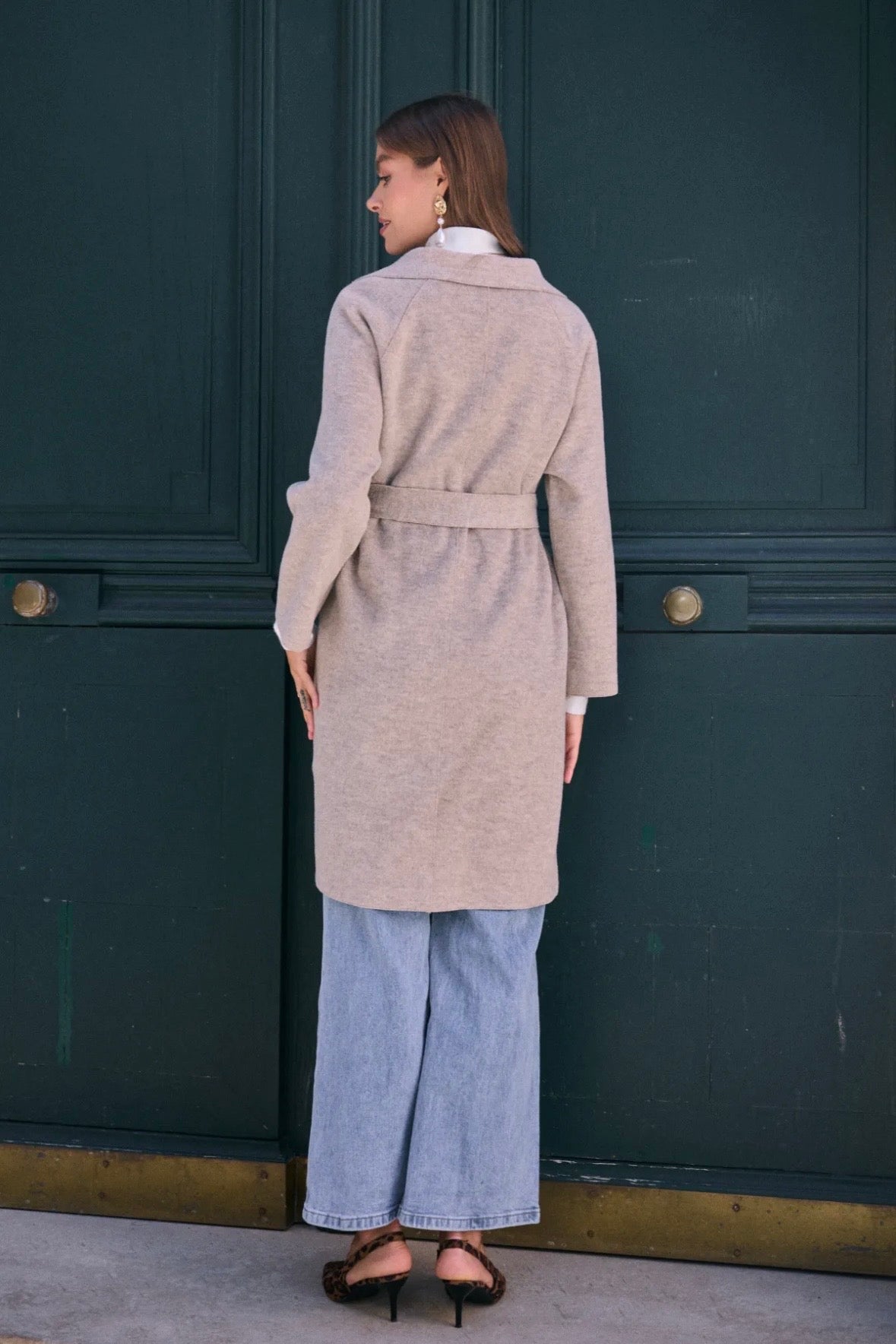 Manteau long à ceinture avec col à revers structuré - 585