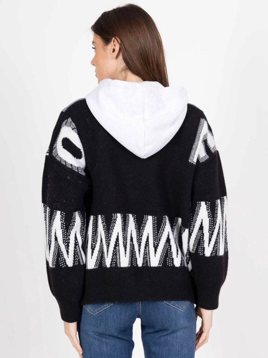 Veste en Jean avec Manches Tricot et Capuche - 593