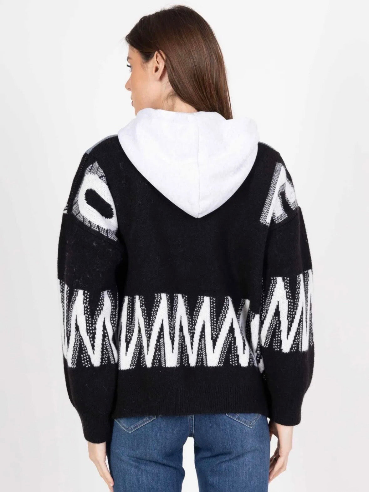 Veste en Jean avec Manches Tricot et Capuche - 593