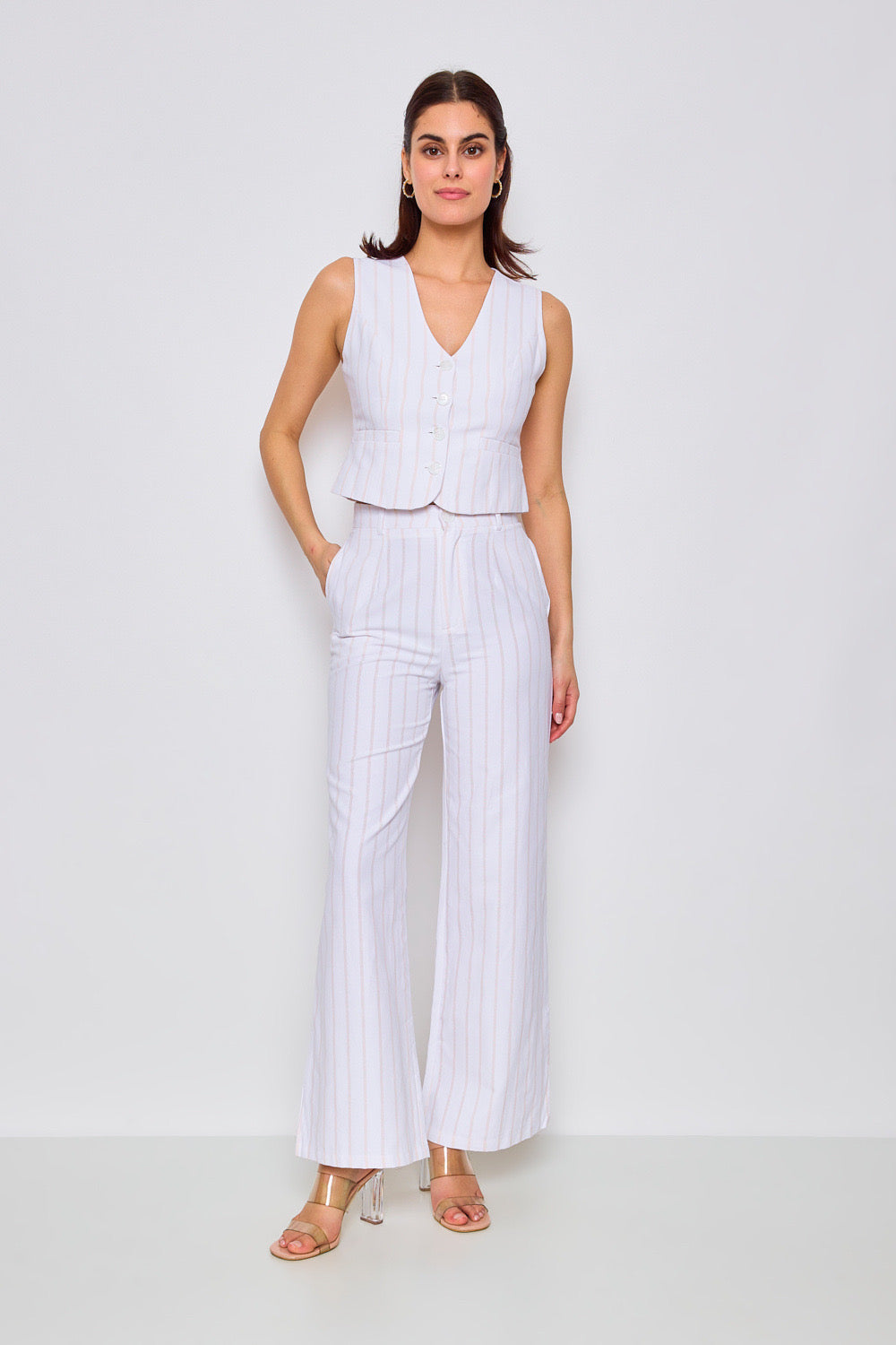 Pantalon en coton légèrement évasé à rayures - 3080