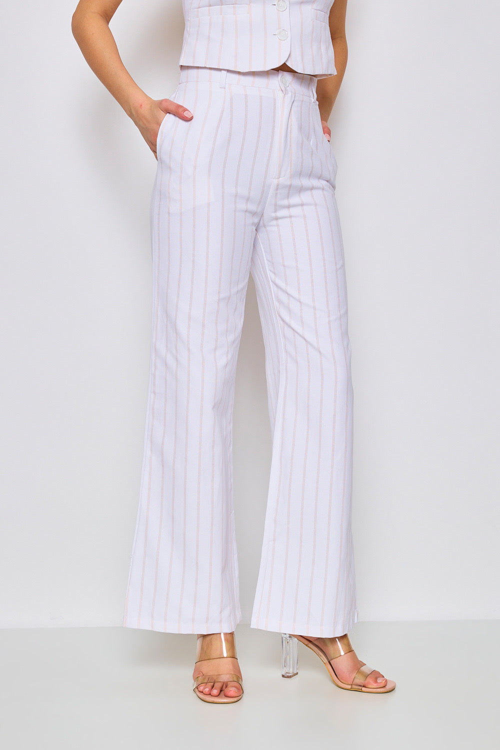Pantalon en coton légèrement évasé à rayures - 3080