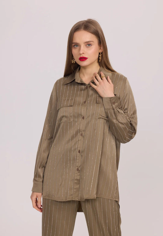 Chemise fluide et satinée avec strass - 2485