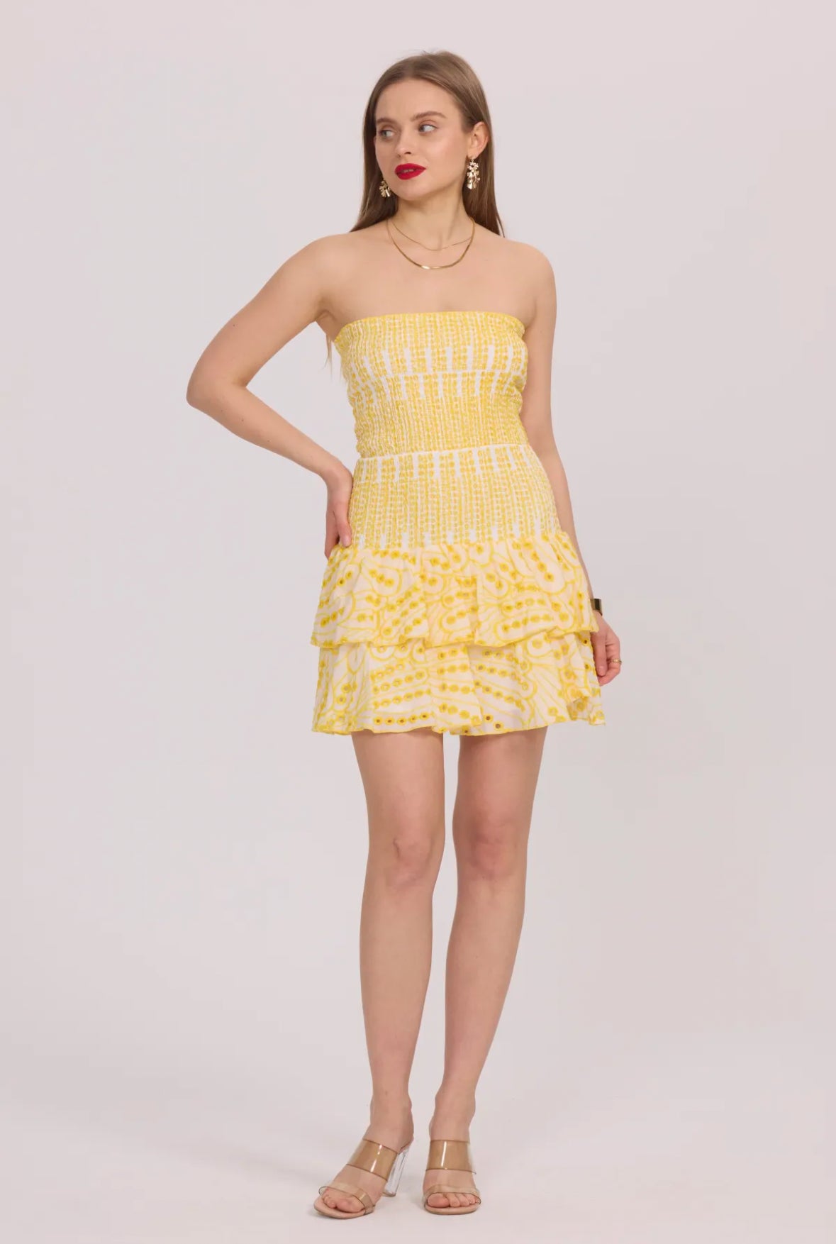 Strapless dress with English embroidery - 3067