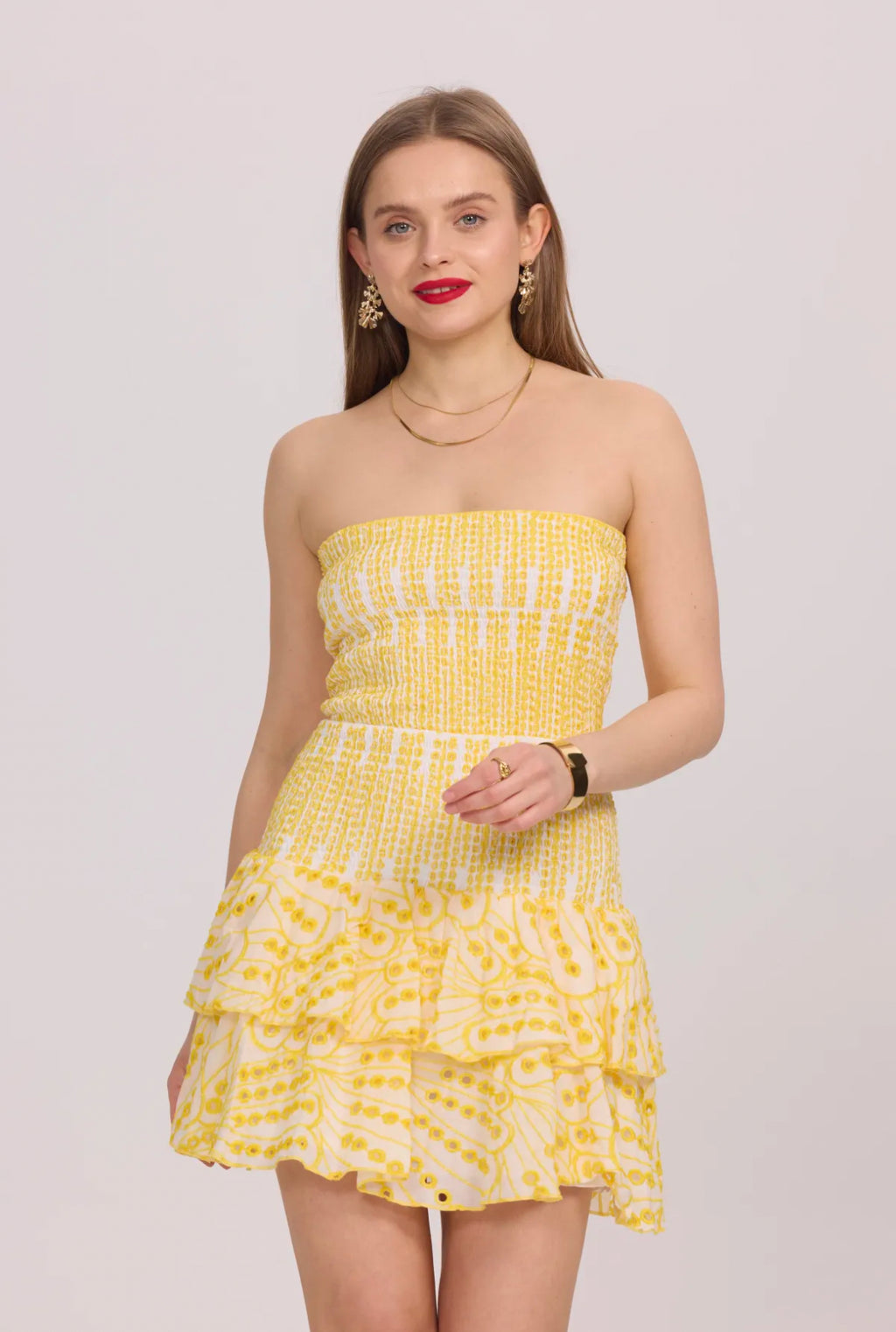 Strapless dress with English embroidery - 3067