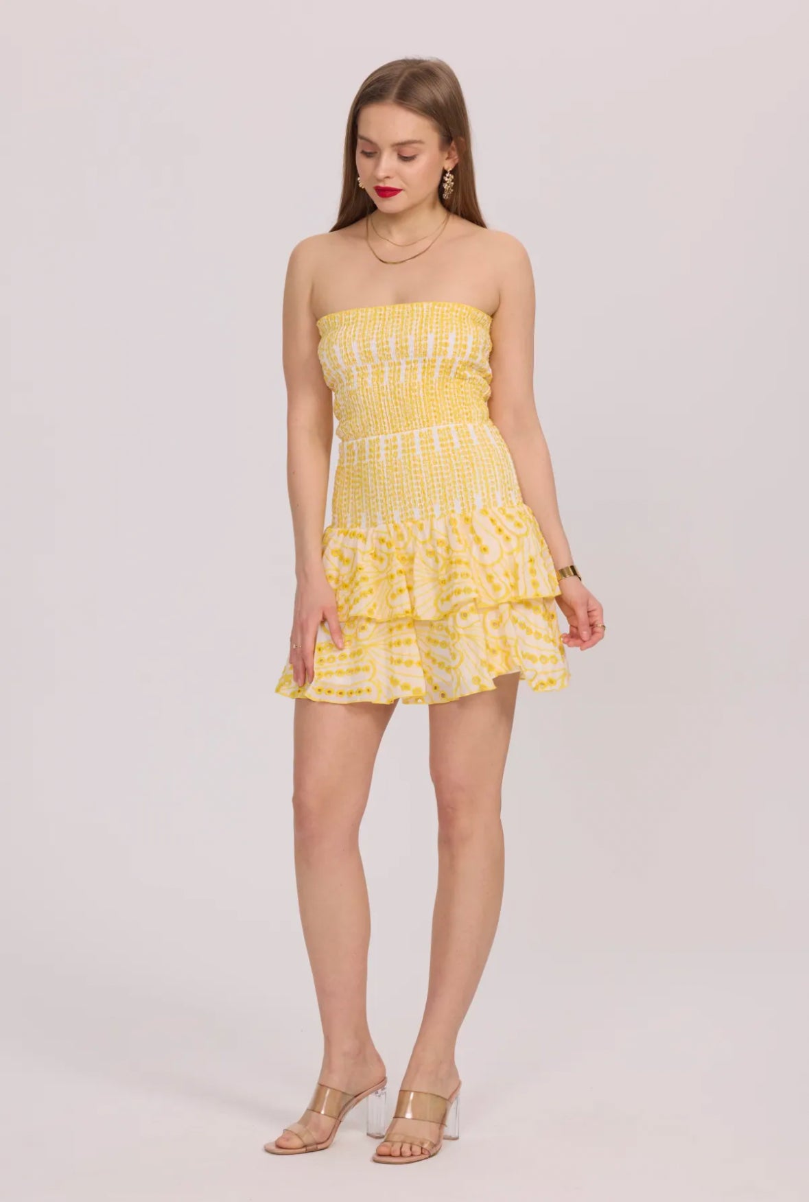 Strapless dress with English embroidery - 3067