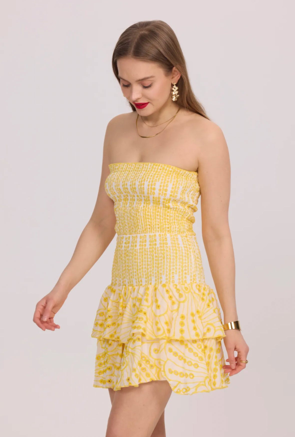 Strapless dress with English embroidery - 3067