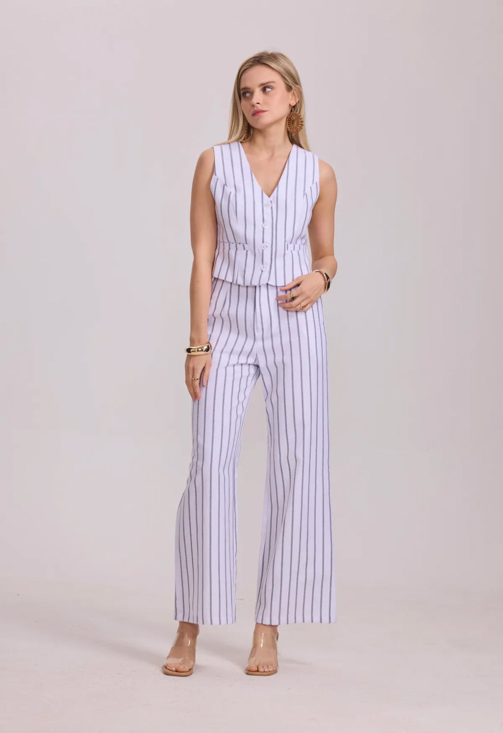 Pantalon en coton légèrement évasé à rayures - 3080