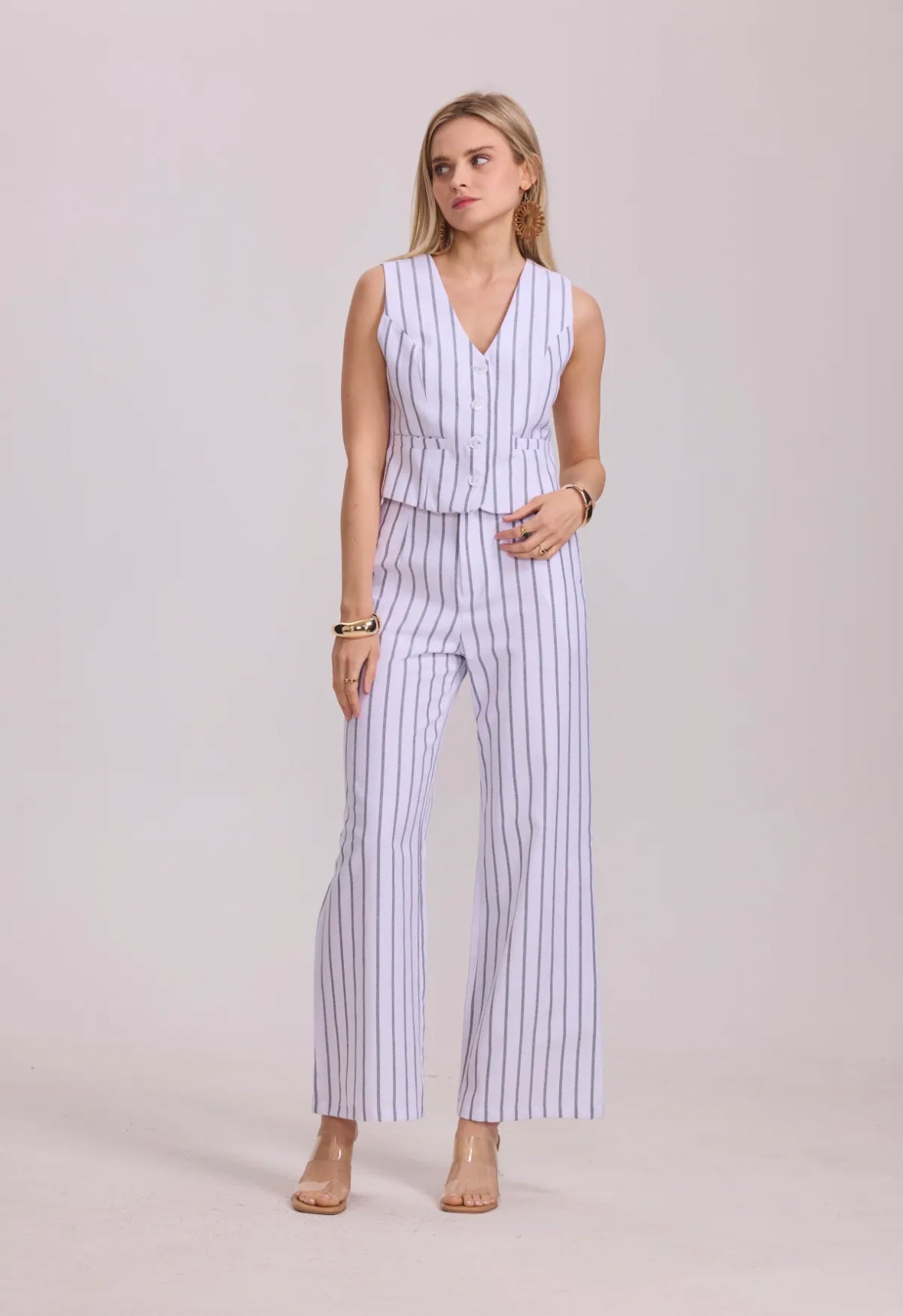 Pantalon en coton légèrement évasé à rayures - 3080