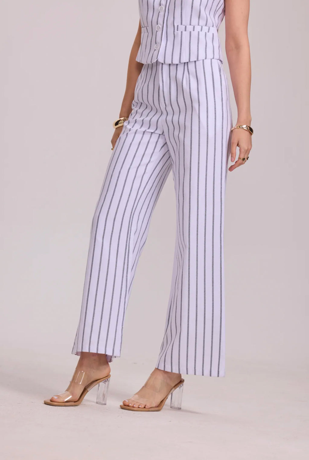 Pantalon en coton légèrement évasé à rayures - 3080