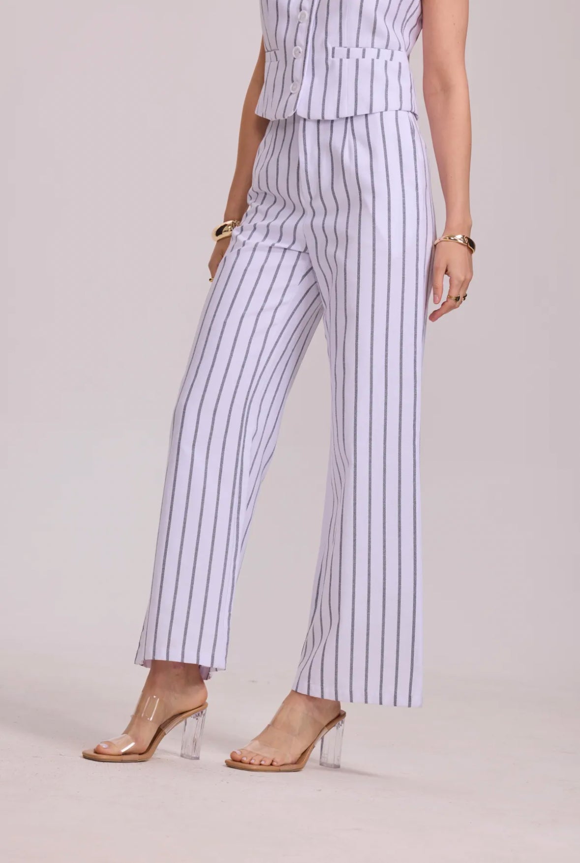 Pantalon en coton légèrement évasé à rayures - 3080