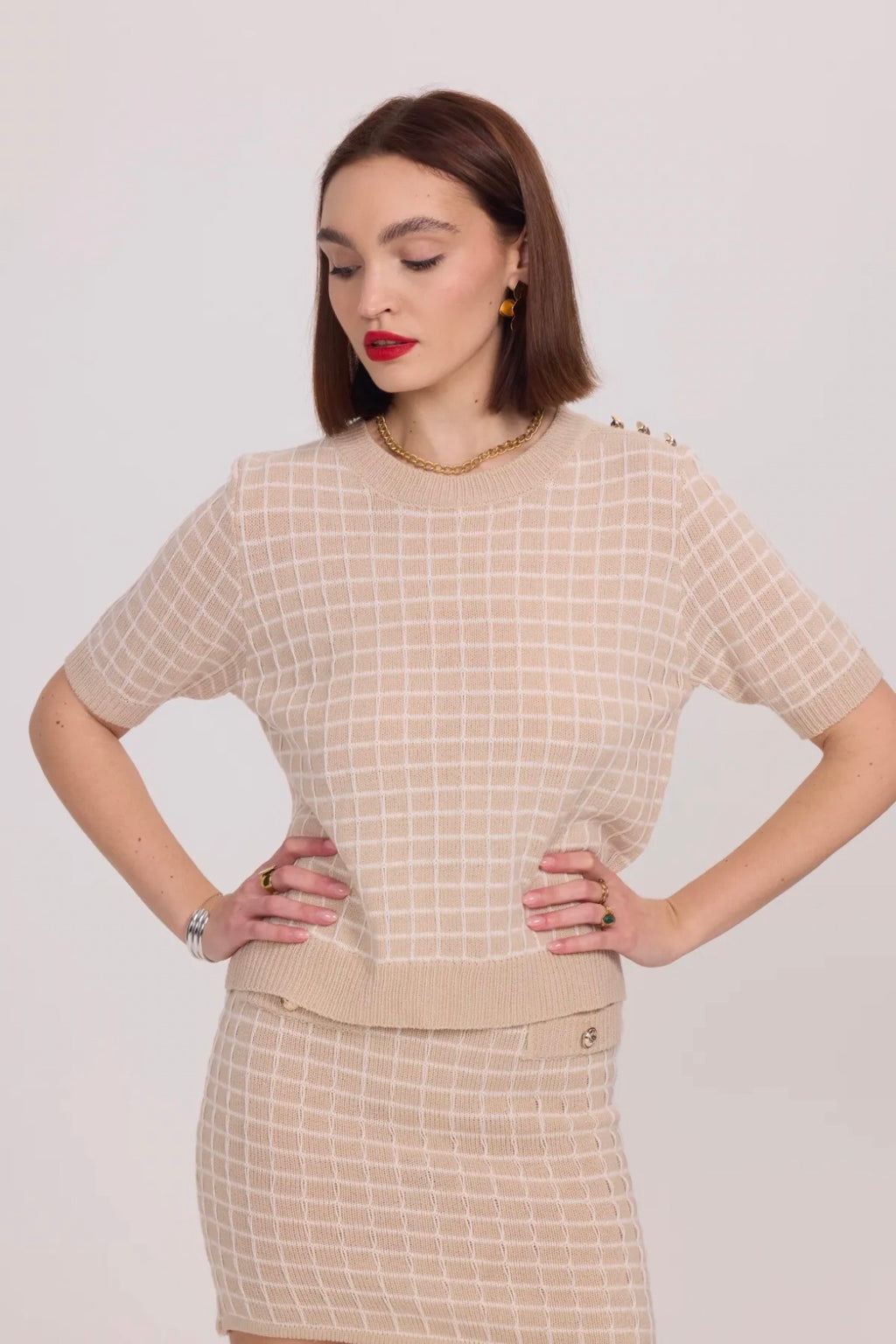 Top en maille à carreaux - 2363
