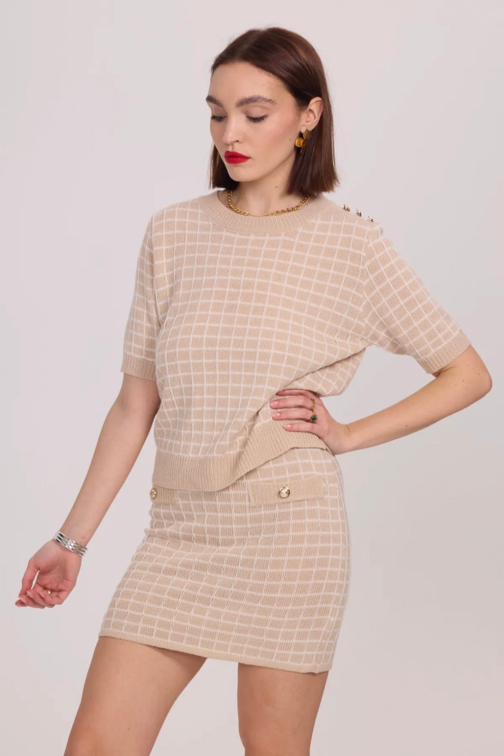 Top en maille à carreaux - 2363