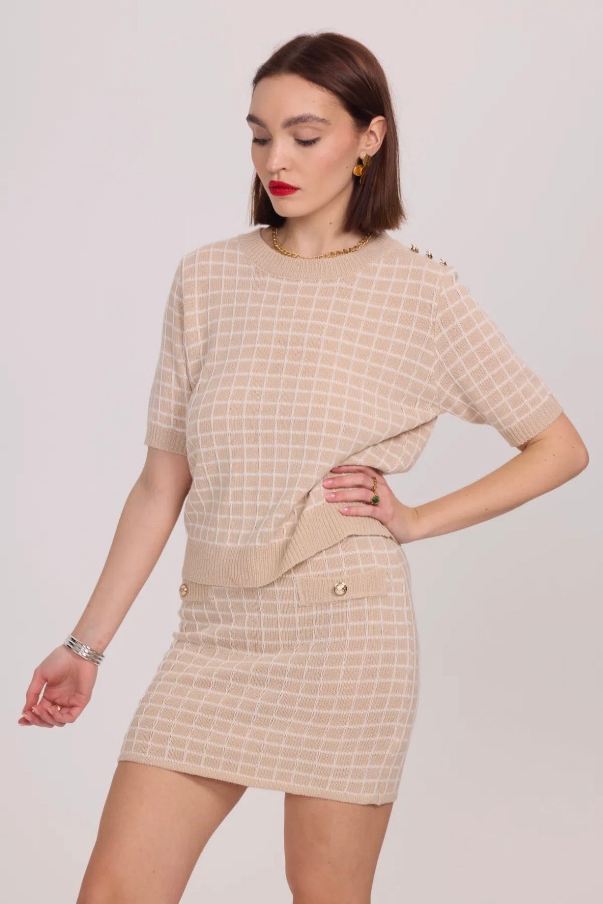 Top en maille à carreaux - 2363