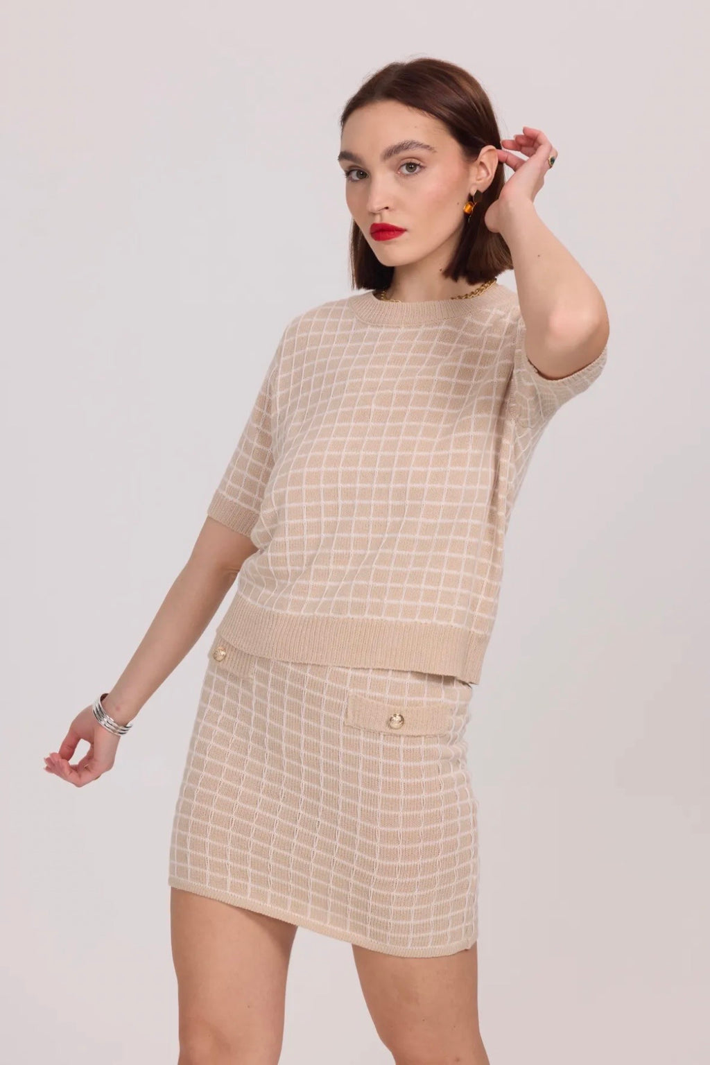Jupe en maille à carreaux - 2369