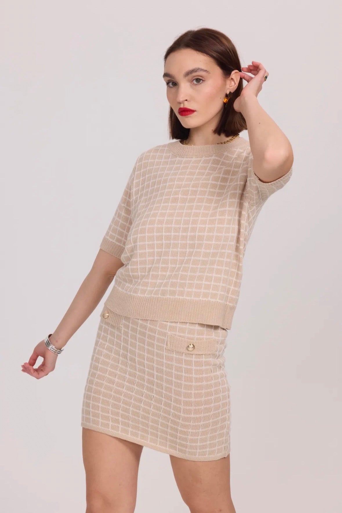 Jupe en maille à carreaux - 2369