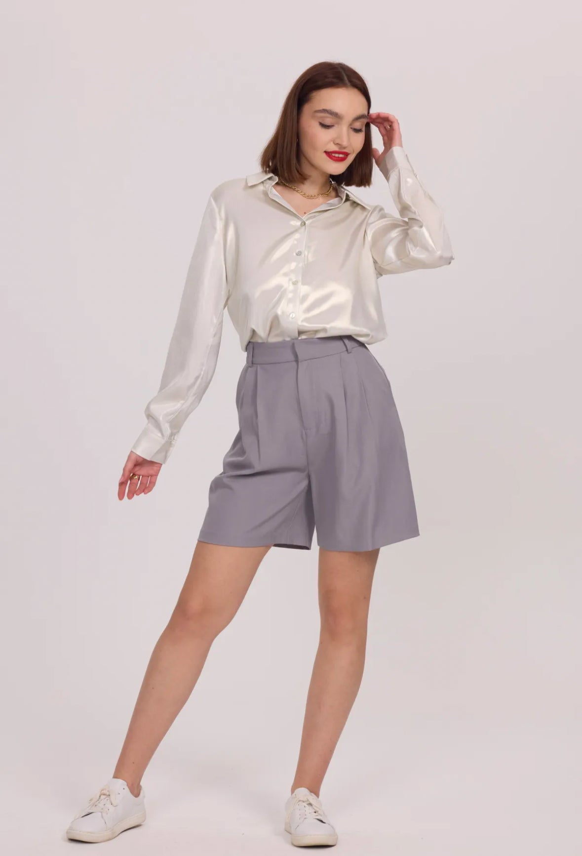Long-sleeved satin shirt - 3065