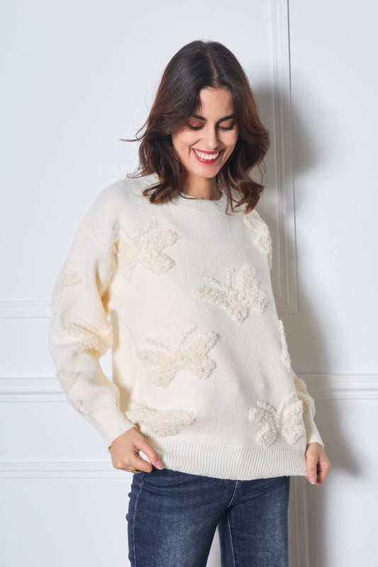 Pull avec motifs papillons en relief pour femme - 573