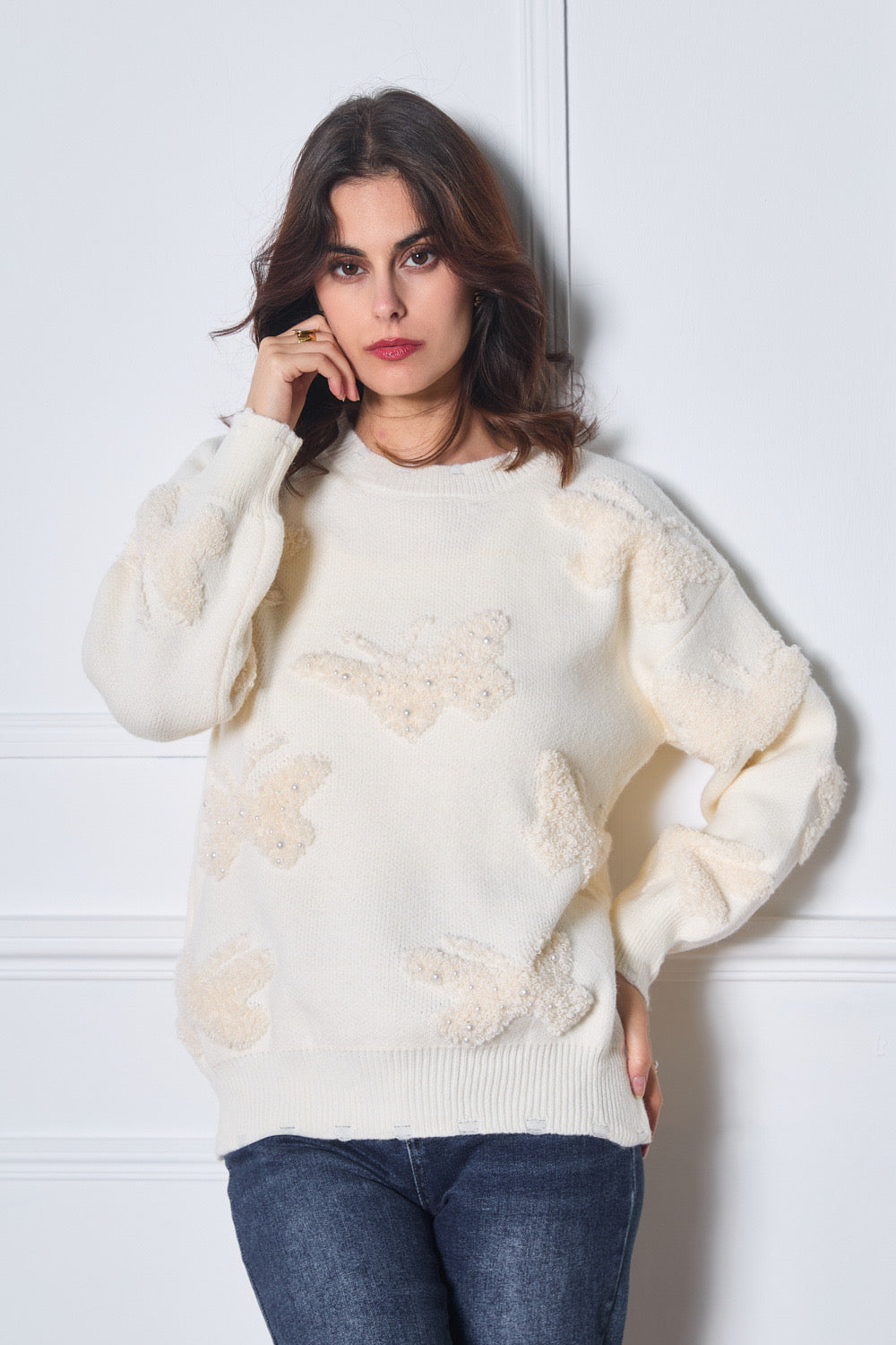 Pull avec motifs papillons en relief pour femme - 573