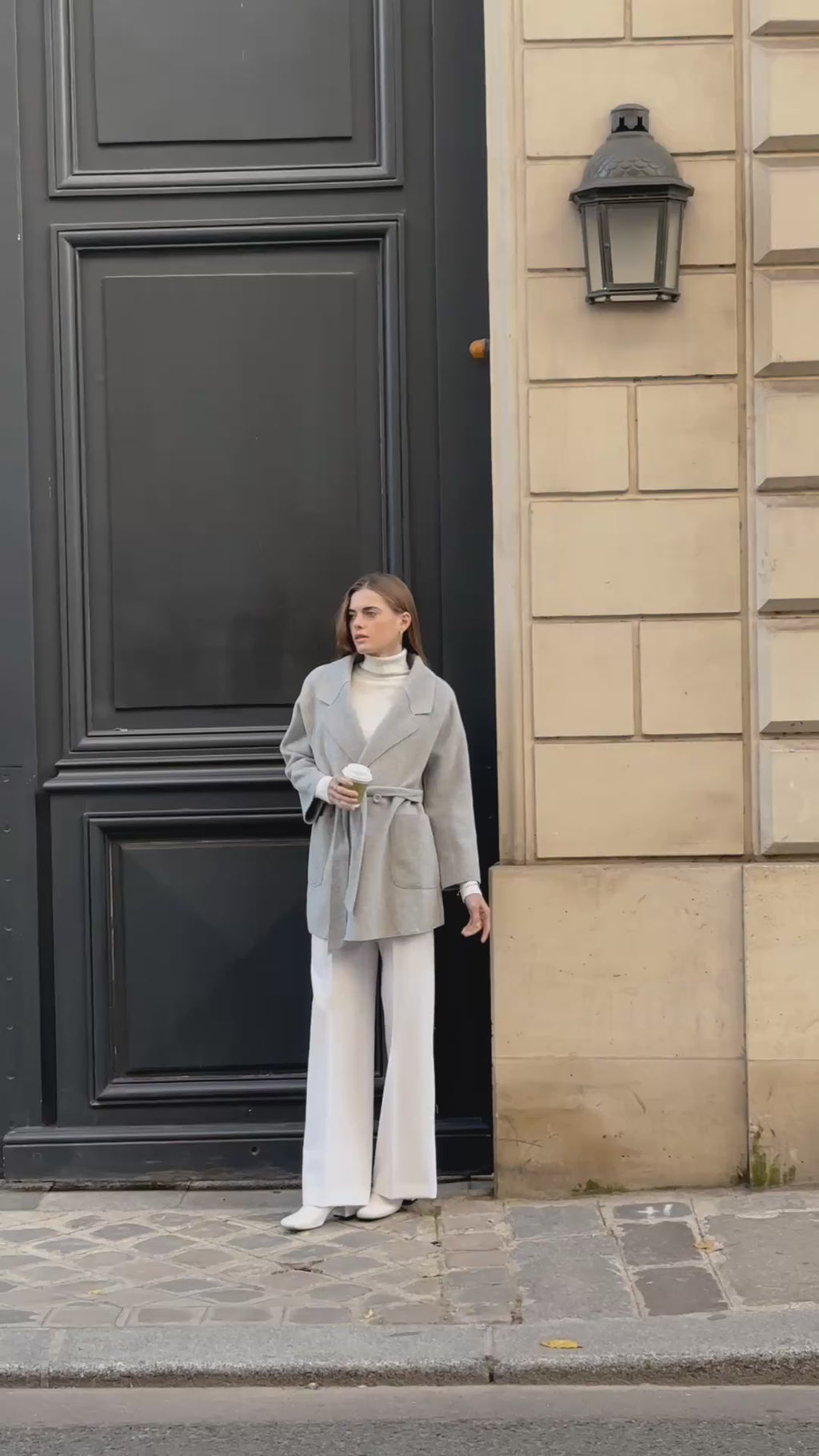 Manteau croisé ceinturé avec col à revers large - 583