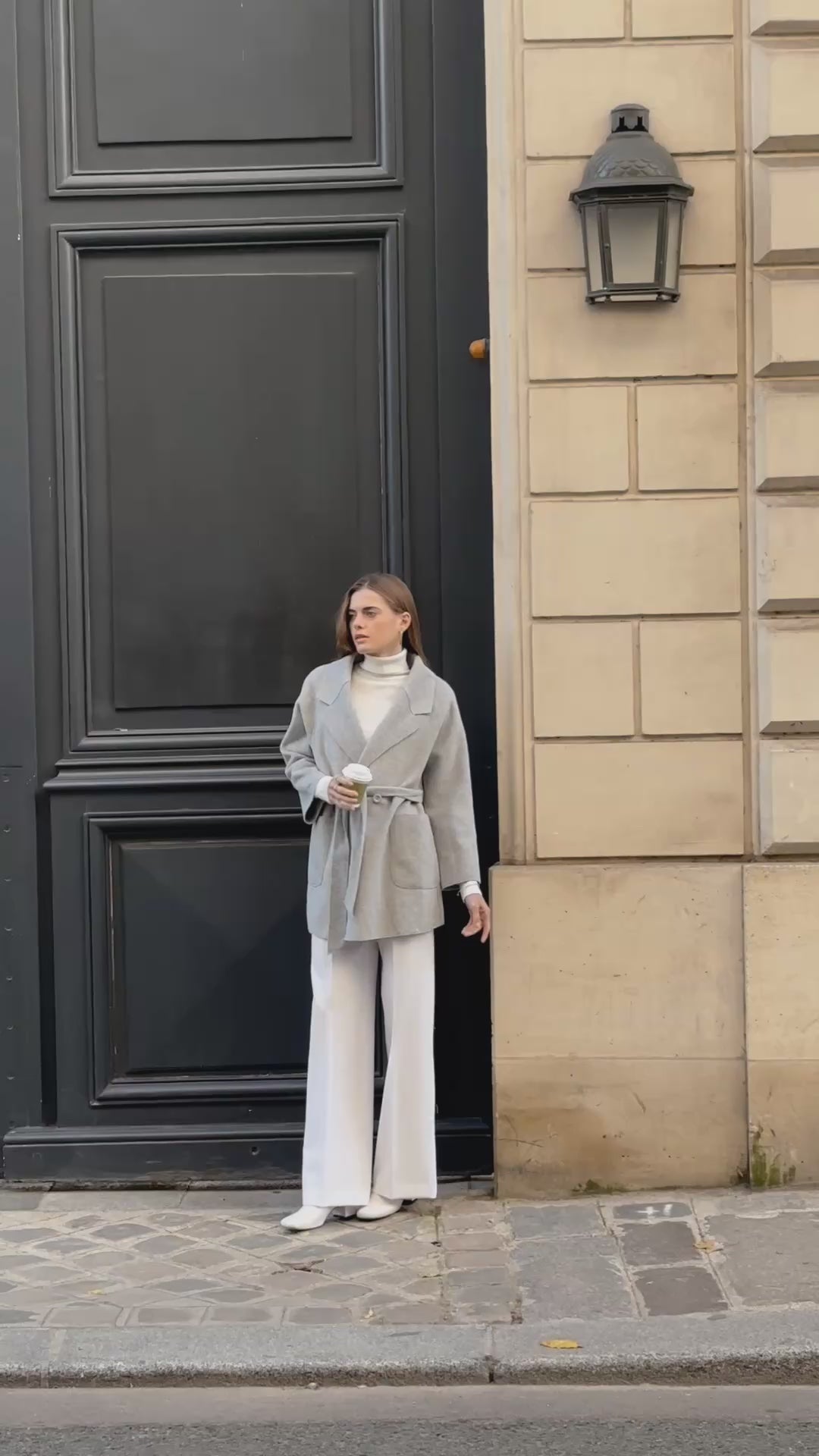 Manteau croisé ceinturé avec col à revers large - 583